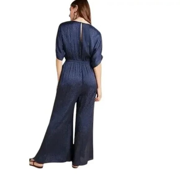 Anthropologie Maeve Wide Leg Jumpsuit Women Size S Blue Deep side Slits - Picture 3 of 14